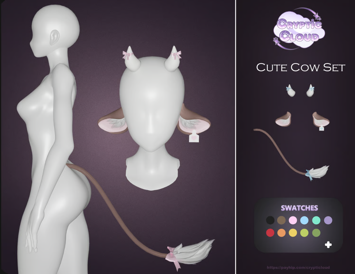 Cute Cow Ears, Tail & Horns Set.png
